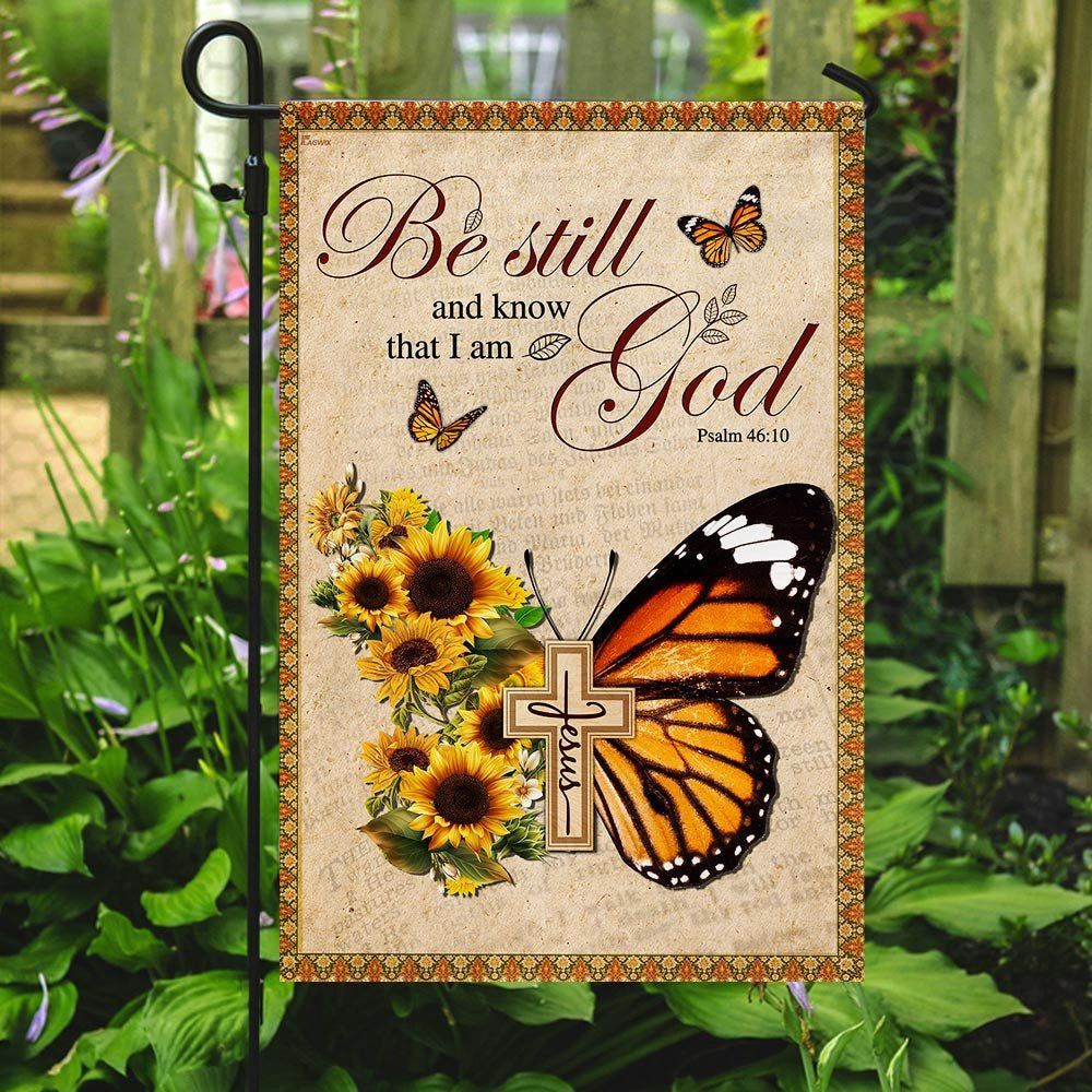 Christian Garden Flags, Be Still And Know That I Am God Butterfly Flag, Christian House Flags, Christian Cross Flag, Faith Flag