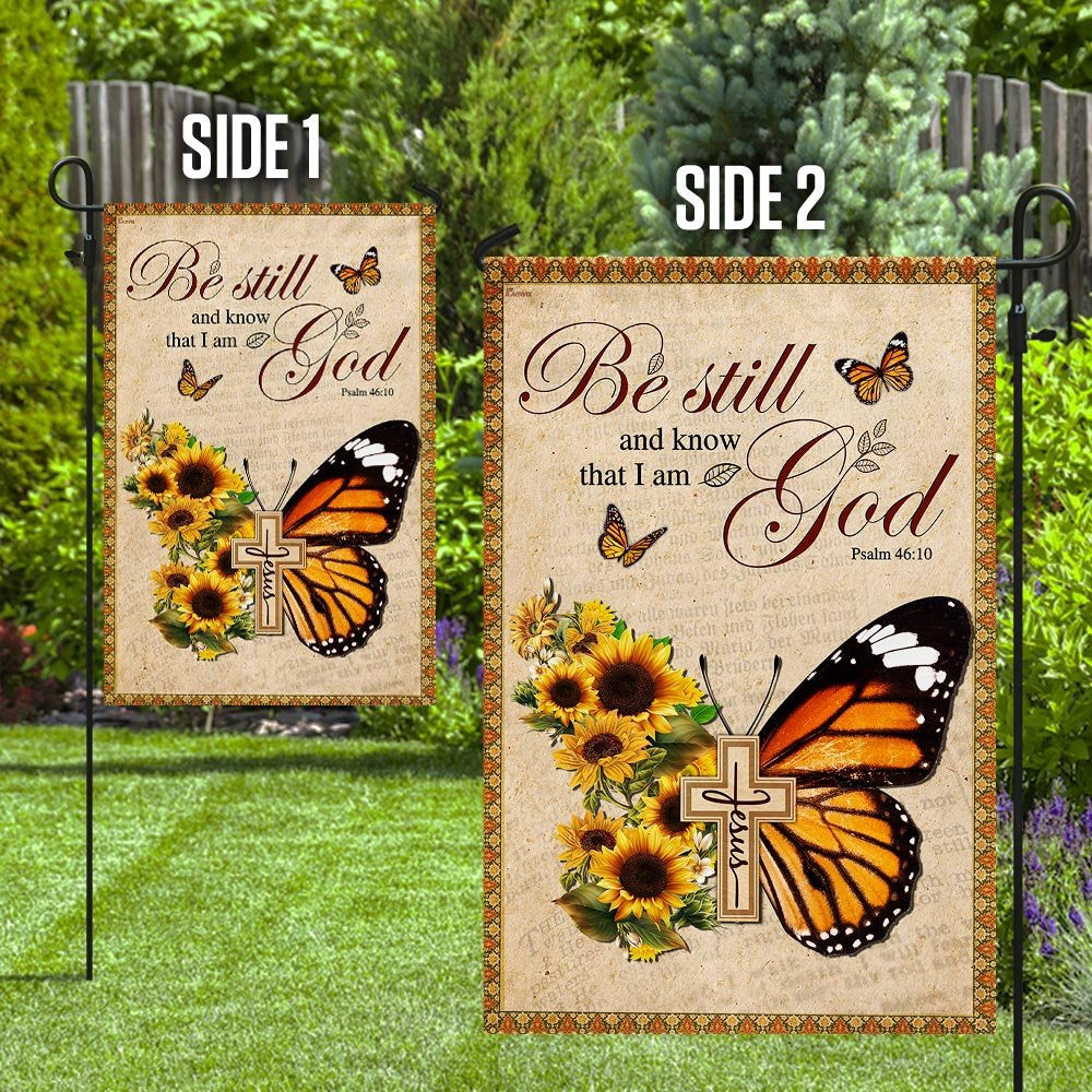 Christian Garden Flags, Be Still And Know That I Am God Butterfly Flag, Christian House Flags, Christian Cross Flag, Faith Flag