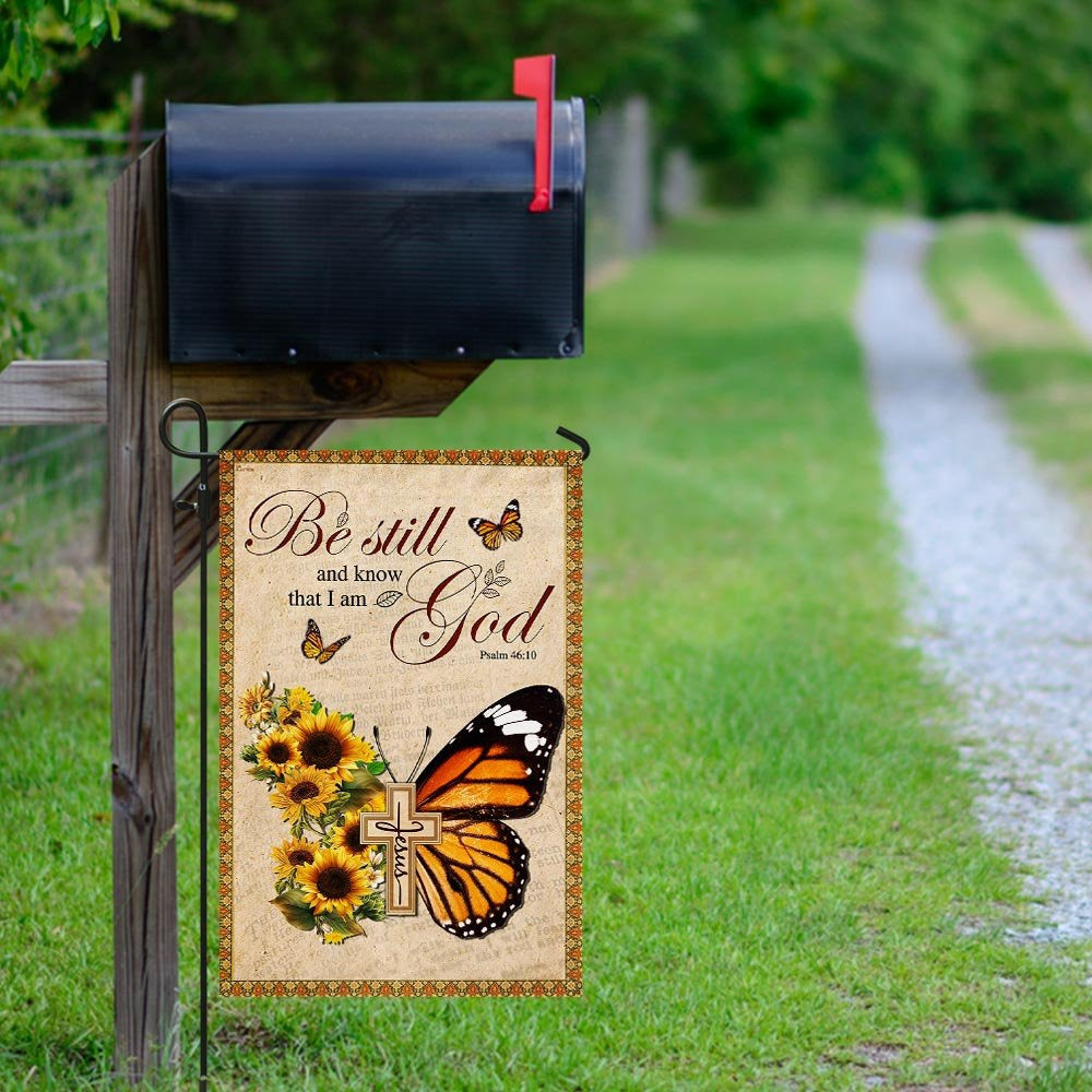 Christian Garden Flags, Be Still And Know That I Am God Butterfly Flag, Christian House Flags, Christian Cross Flag, Faith Flag