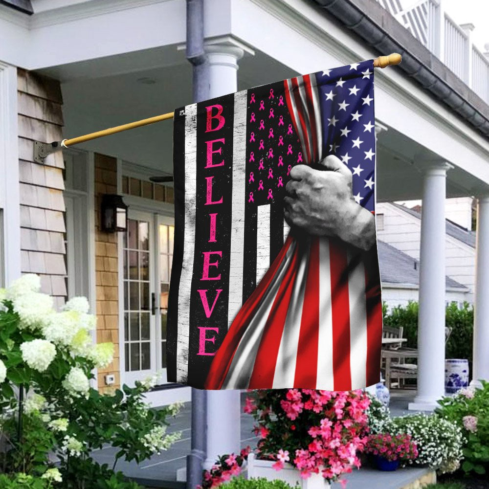 Christian Garden Flags, Believe Breast Cancer Awareness American US Flag, Christian House Flags, Christian Cross Flag, Faith Flag