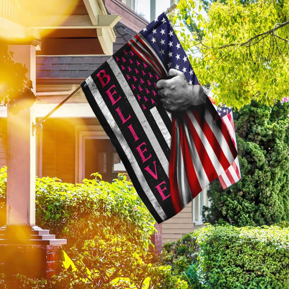 Christian Garden Flags, Believe Breast Cancer Awareness American US Flag, Christian House Flags, Christian Cross Flag, Faith Flag
