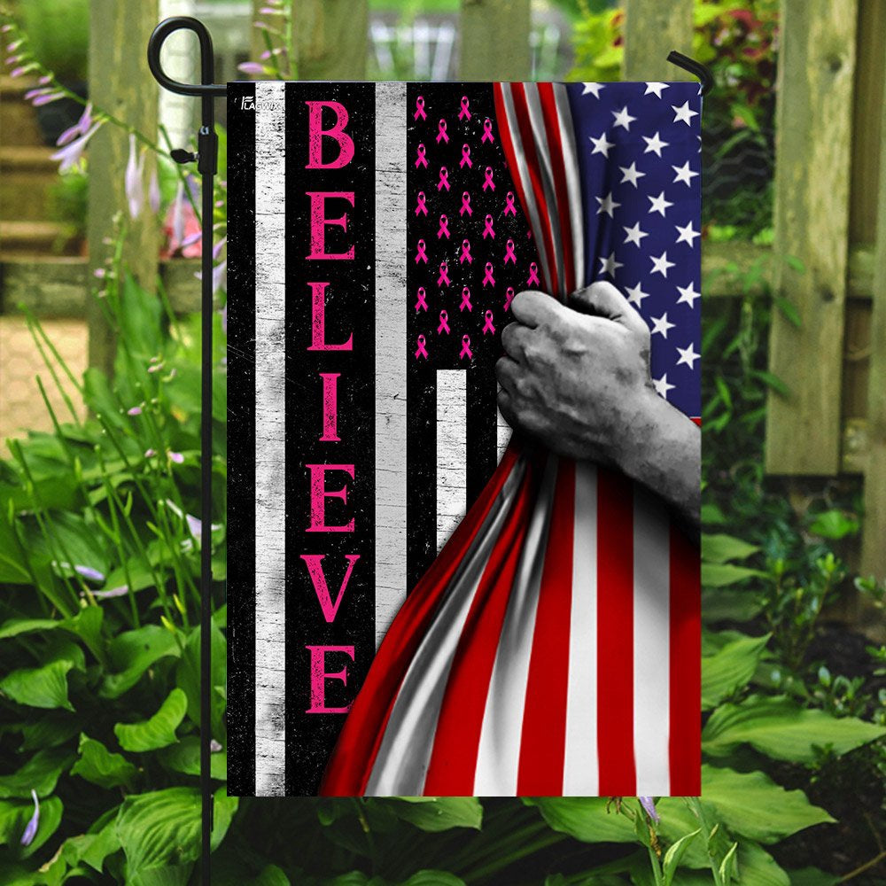 Christian Garden Flags, Believe Breast Cancer Awareness American US Flag, Christian House Flags, Christian Cross Flag, Faith Flag