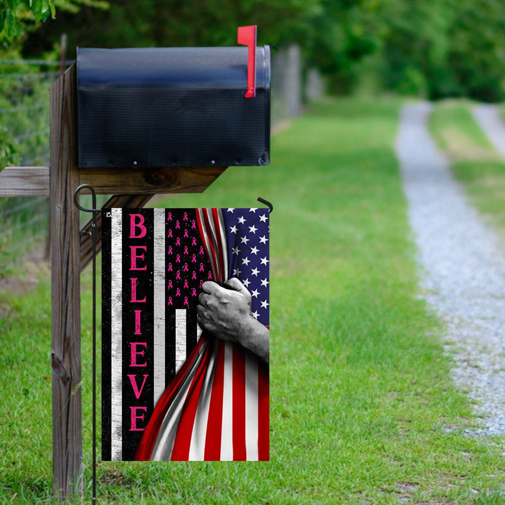 Christian Garden Flags, Believe Breast Cancer Awareness American US Flag, Christian House Flags, Christian Cross Flag, Faith Flag