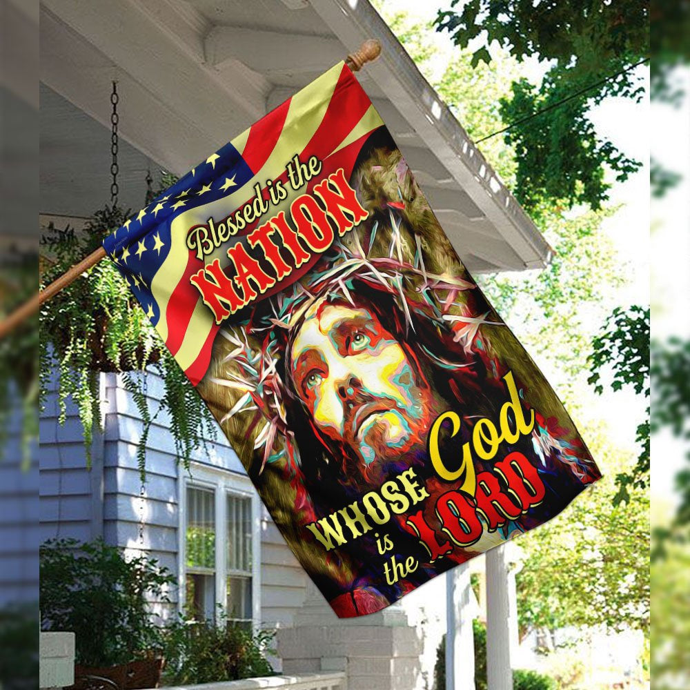 Christian Garden Flags, Blessed Is The Nation Whose God Is The Lord Flag, Christian House Flags, Christian Cross Flag, Faith Flag