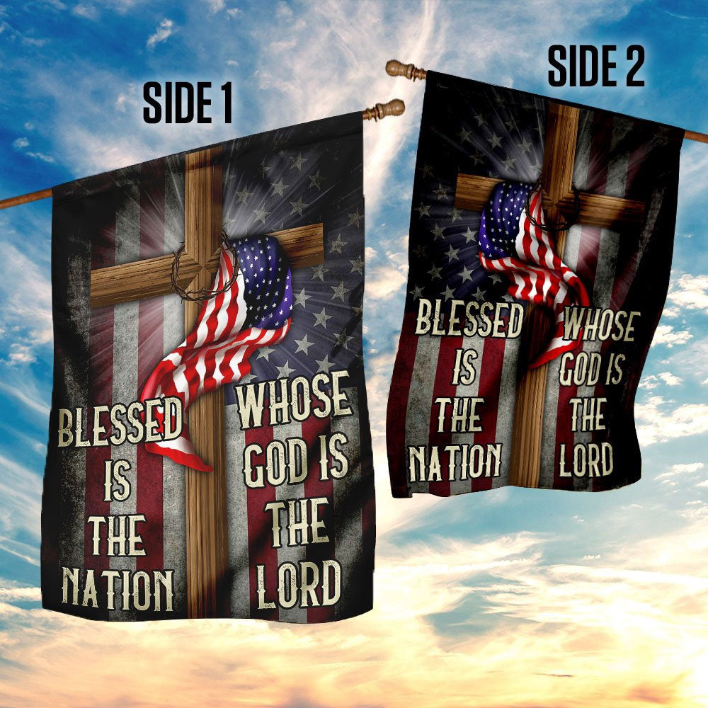 Christian Garden Flags, Blessed Is The Nation Whose God Is The Lord Flag, Christian House Flags, Christian Cross Flag, Faith Flag