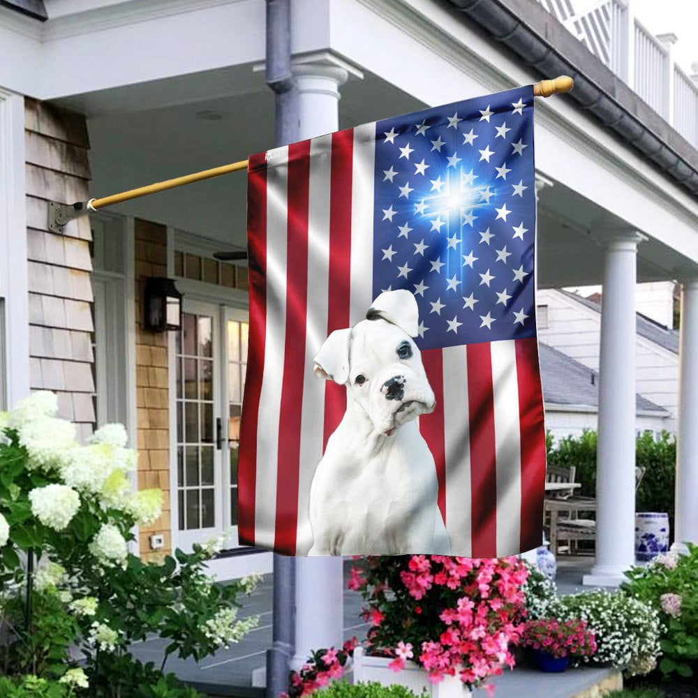 Christian Garden Flags, Boxer Christian Cross - American US Flag, Christian House Flags, Christian Cross Flag, Faith Flag