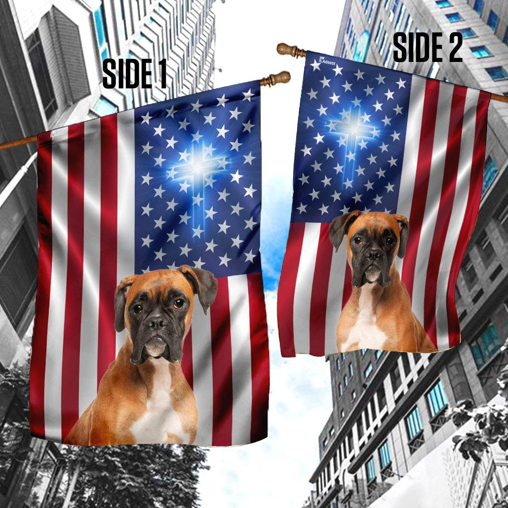 Christian Garden Flags, Boxer Christian Cross - American US Flag, Christian House Flags, Christian Cross Flag, Faith Flag