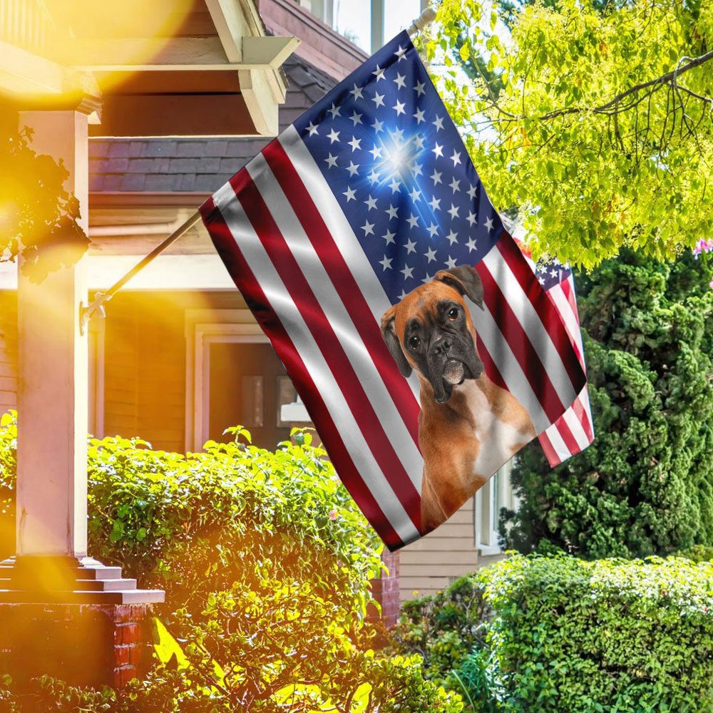 Christian Garden Flags, Boxer Christian Cross - American US Flag, Christian House Flags, Christian Cross Flag, Faith Flag