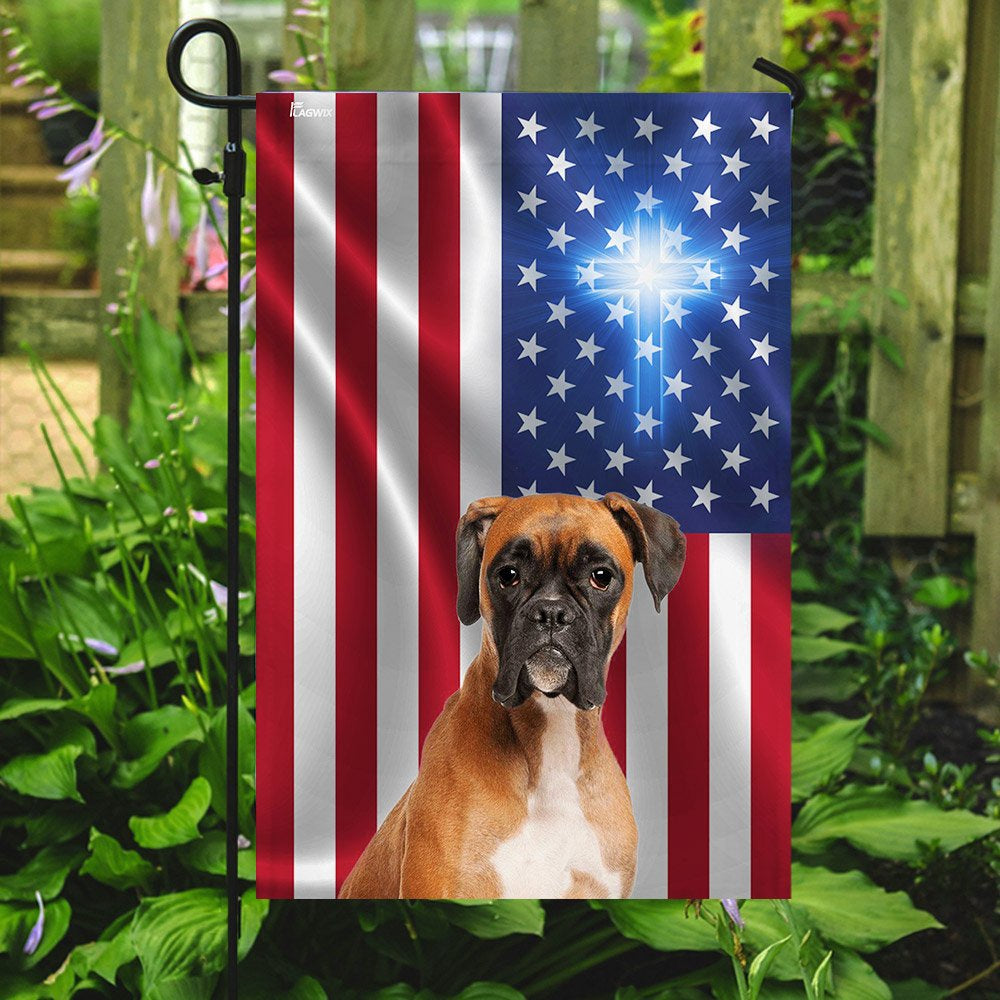 Christian Garden Flags, Boxer Christian Cross - American US Flag, Christian House Flags, Christian Cross Flag, Faith Flag