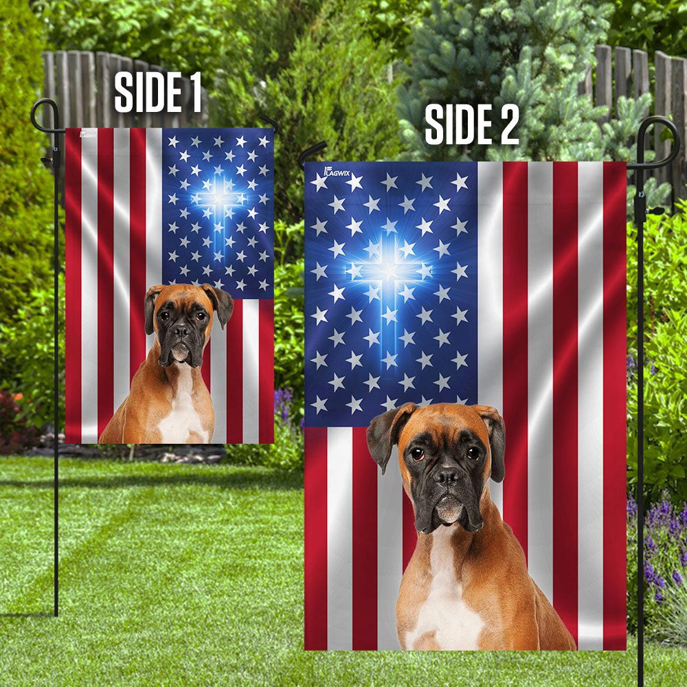 Christian Garden Flags, Boxer Christian Cross - American US Flag, Christian House Flags, Christian Cross Flag, Faith Flag