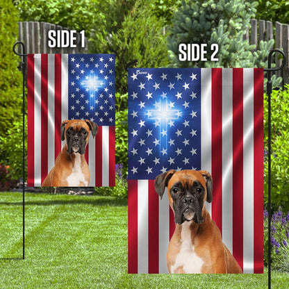 Christian Garden Flags, Boxer Christian Cross - American US Flag, Christian House Flags, Christian Cross Flag, Faith Flag