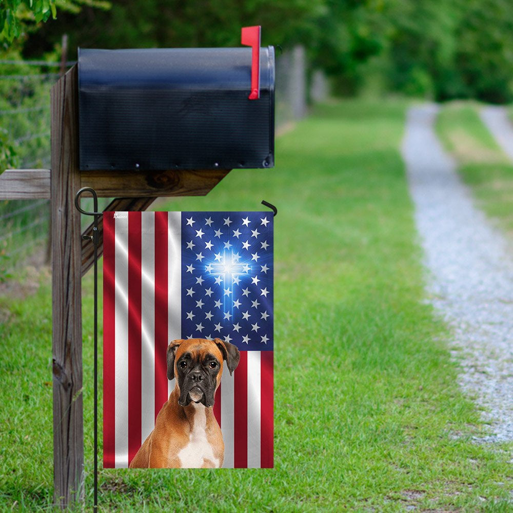 Christian Garden Flags, Boxer Christian Cross - American US Flag, Christian House Flags, Christian Cross Flag, Faith Flag