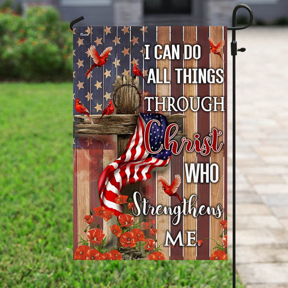 Christian Garden Flags, Christ Who Strengthens Me Flag, Christian House Flags, Christian Cross Flag, Faith Flag