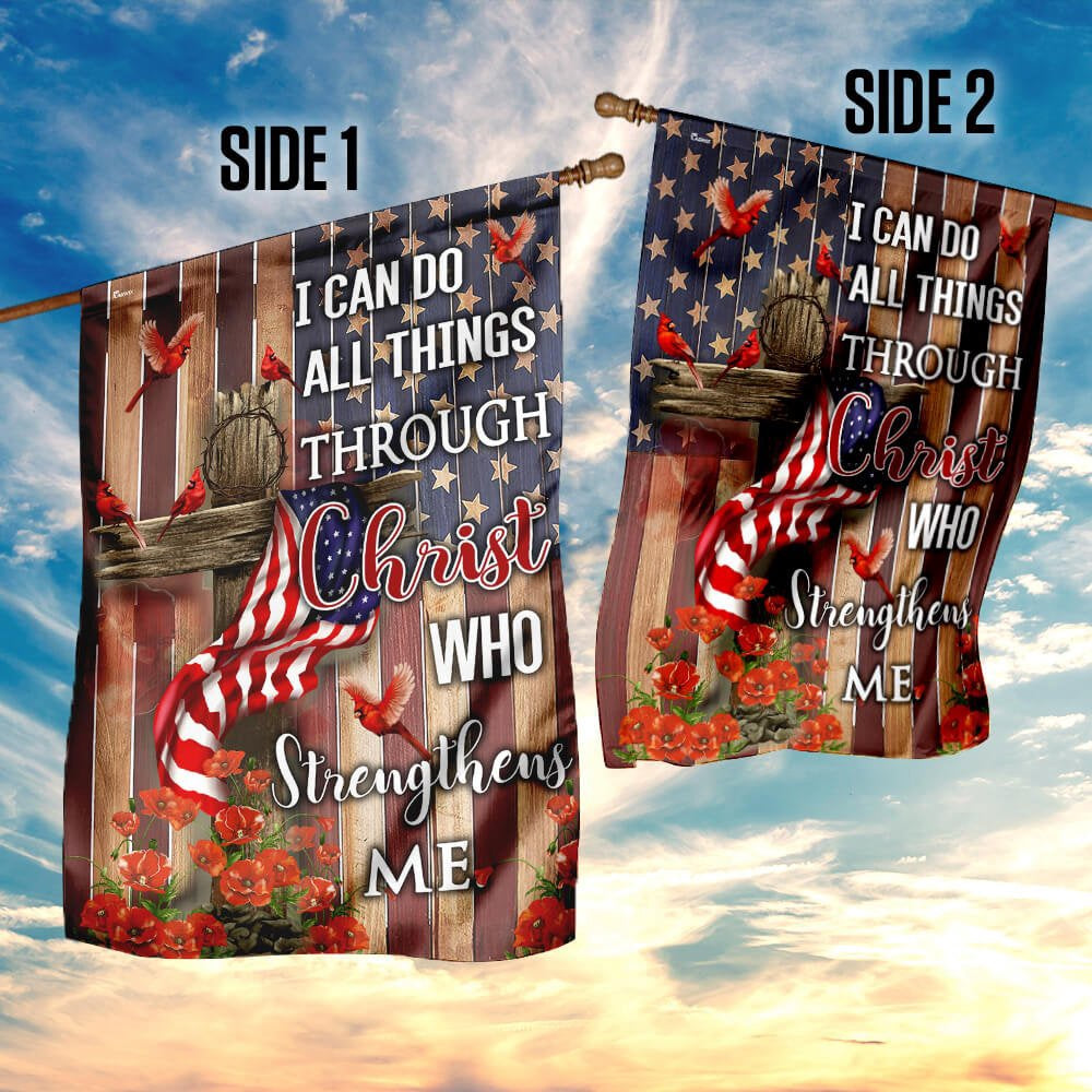 Christian Garden Flags, Christ Who Strengthens Me Flag, Christian House Flags, Christian Cross Flag, Faith Flag