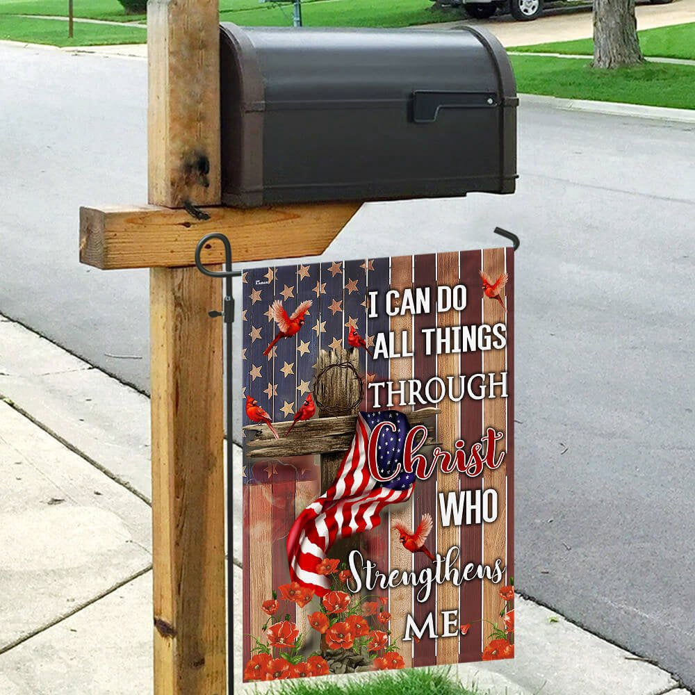 Christian Garden Flags, Christ Who Strengthens Me Flag, Christian House Flags, Christian Cross Flag, Faith Flag