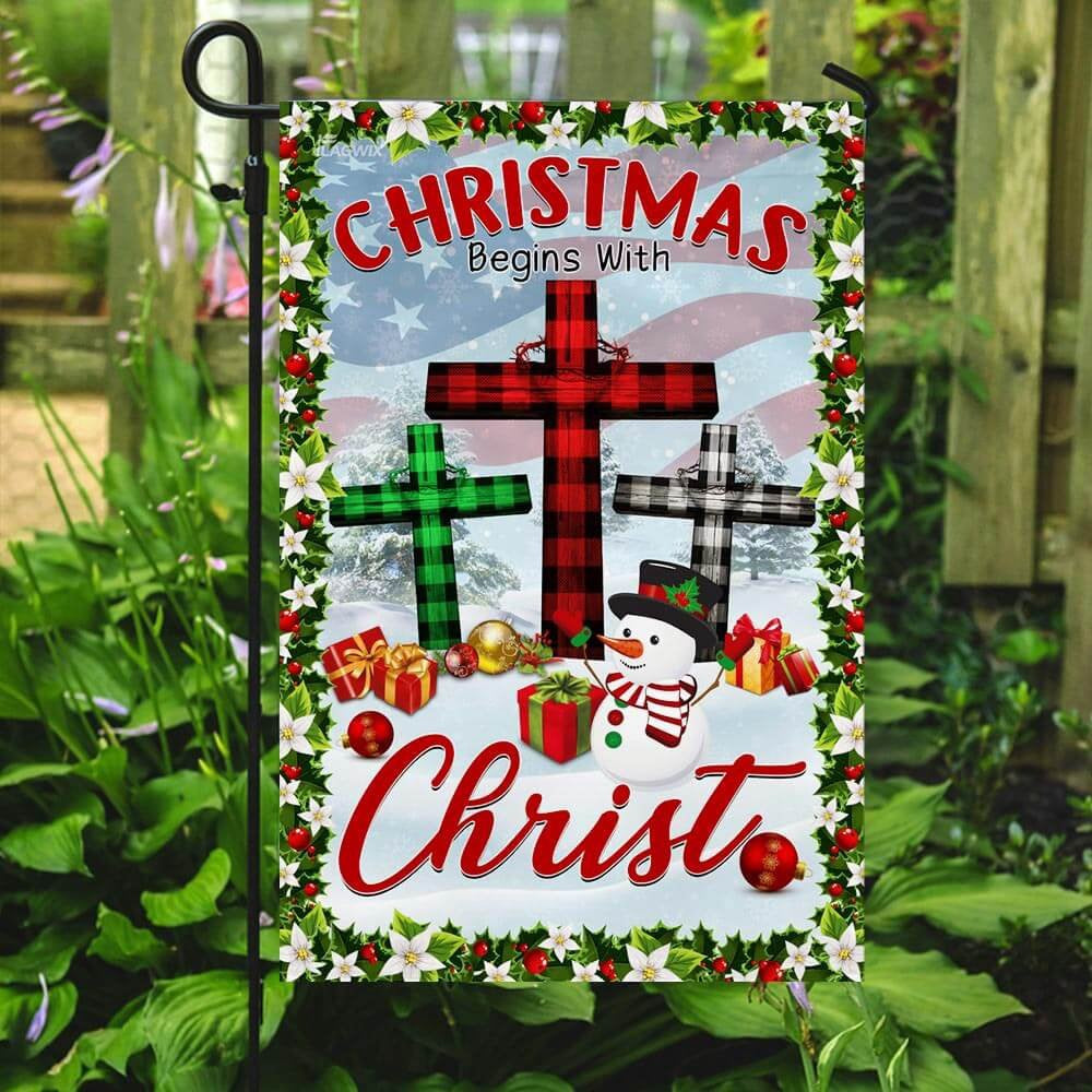 Christian Garden Flags, Christmas Begins with Christ Flag, Christian House Flags, Christian Cross Flag, Faith Flag