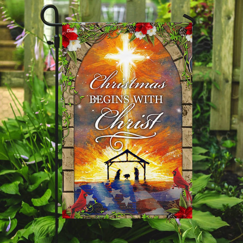 Christian Garden Flags, Christmas Begins with Christ Flag, Christian House Flags, Christian Cross Flag, Faith Flag