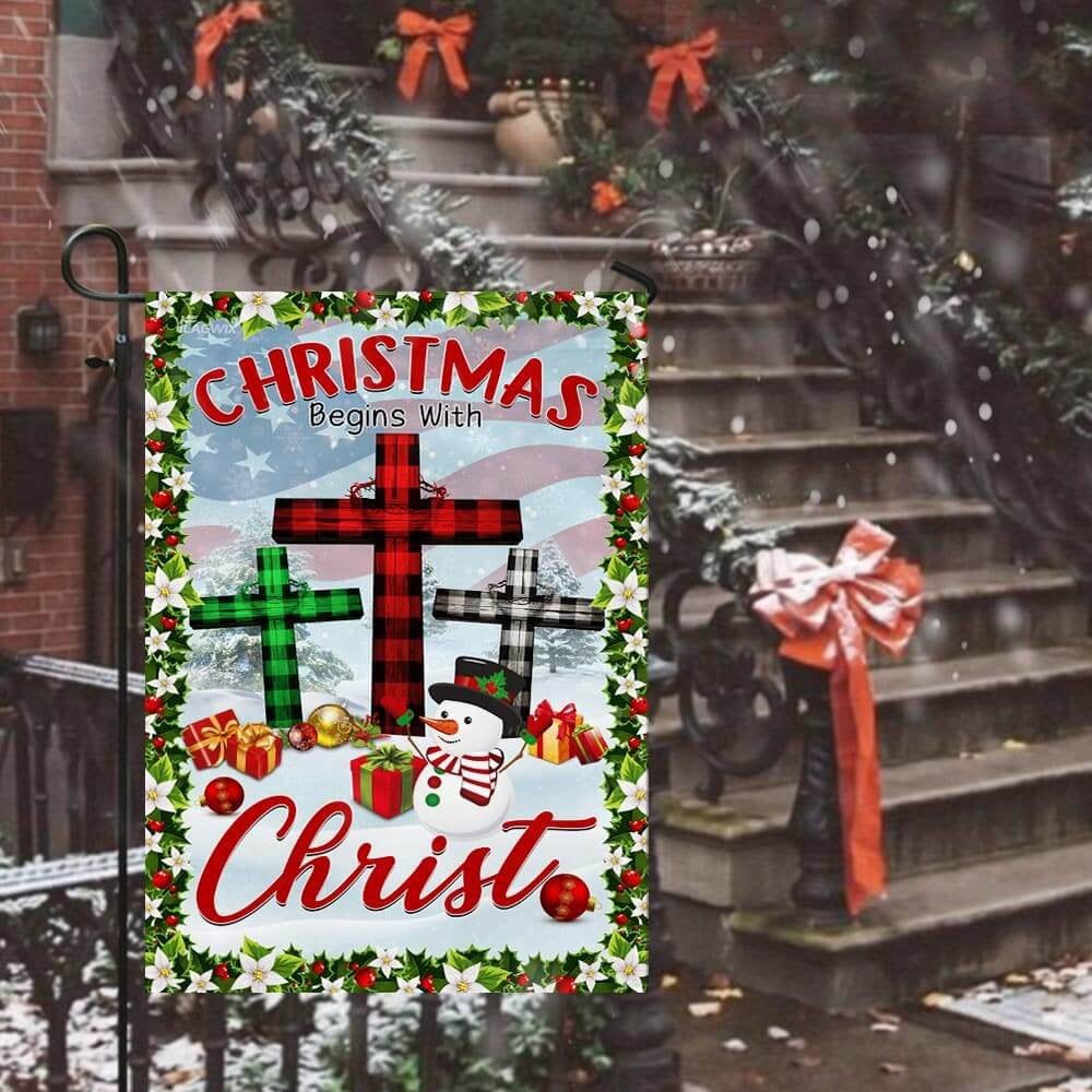 Christian Garden Flags, Christmas Begins with Christ Flag, Christian House Flags, Christian Cross Flag, Faith Flag