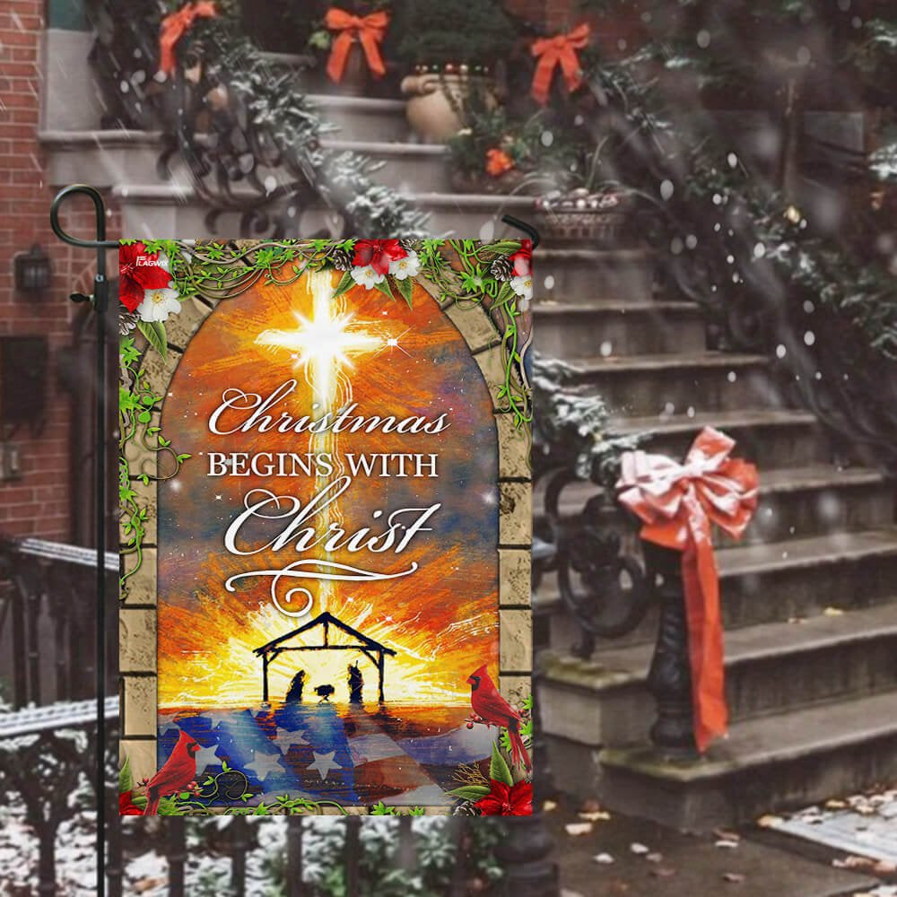 Christian Garden Flags, Christmas Begins with Christ Flag, Christian House Flags, Christian Cross Flag, Faith Flag