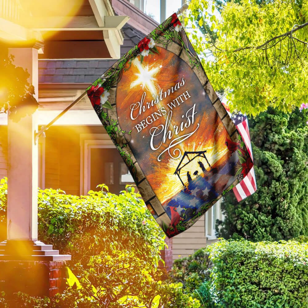 Christian Garden Flags, Christmas Begins with Christ Flag, Christian House Flags, Christian Cross Flag, Faith Flag