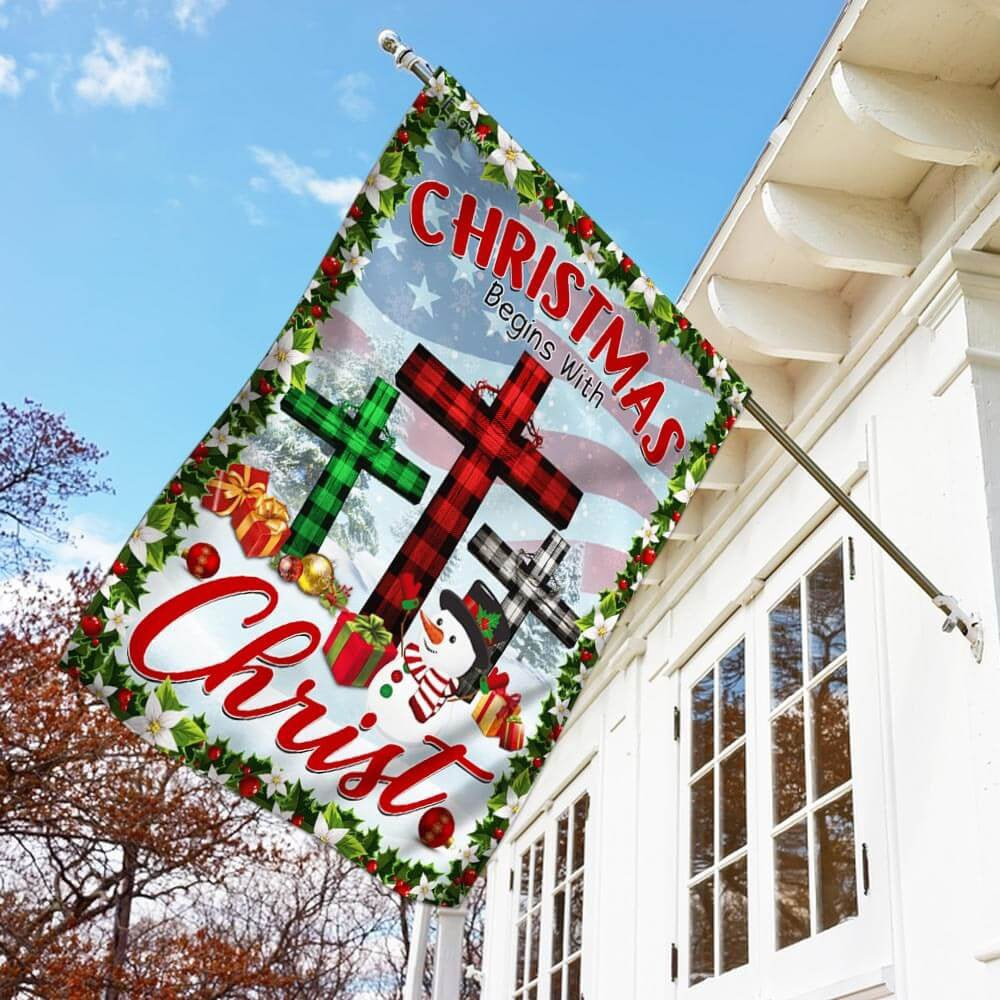 Christian Garden Flags, Christmas Begins with Christ Flag, Christian House Flags, Christian Cross Flag, Faith Flag
