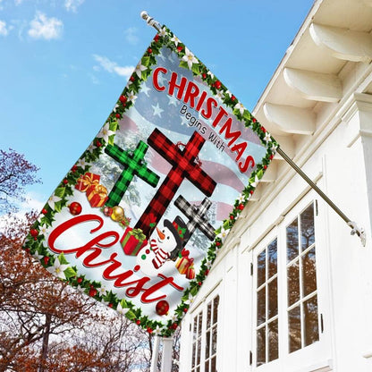 Christian Garden Flags, Christmas Begins with Christ Flag, Christian House Flags, Christian Cross Flag, Faith Flag