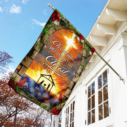 Christian Garden Flags, Christmas Begins with Christ Flag, Christian House Flags, Christian Cross Flag, Faith Flag