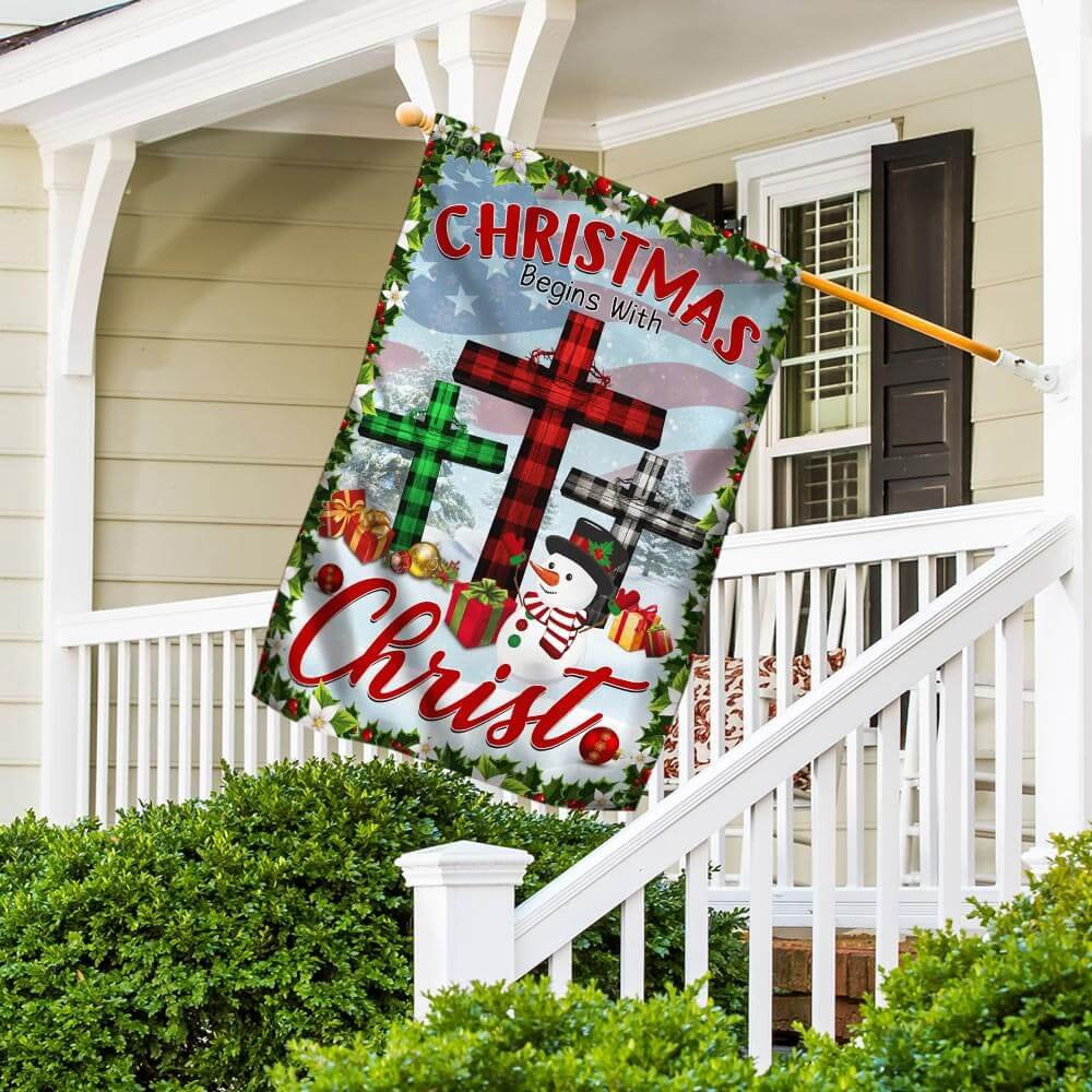 Christian Garden Flags, Christmas Begins with Christ Flag, Christian House Flags, Christian Cross Flag, Faith Flag