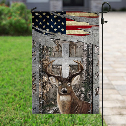 Christian Garden Flags, Deer Hunting Jesus Cross American US Flag, Christian House Flags, Christian Cross Flag, Faith Flag