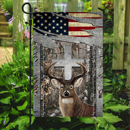 Christian Garden Flags, Deer Hunting Jesus Cross American US Flag, Christian House Flags, Christian Cross Flag, Faith Flag