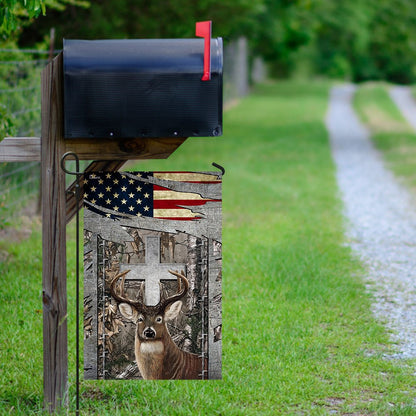 Christian Garden Flags, Deer Hunting Jesus Cross American US Flag, Christian House Flags, Christian Cross Flag, Faith Flag