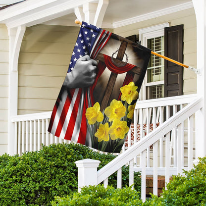 Christian Garden Flags, Easter Daffodils Christian Cross American US Flag, Christian House Flags, Christian Cross Flag, Faith Flag