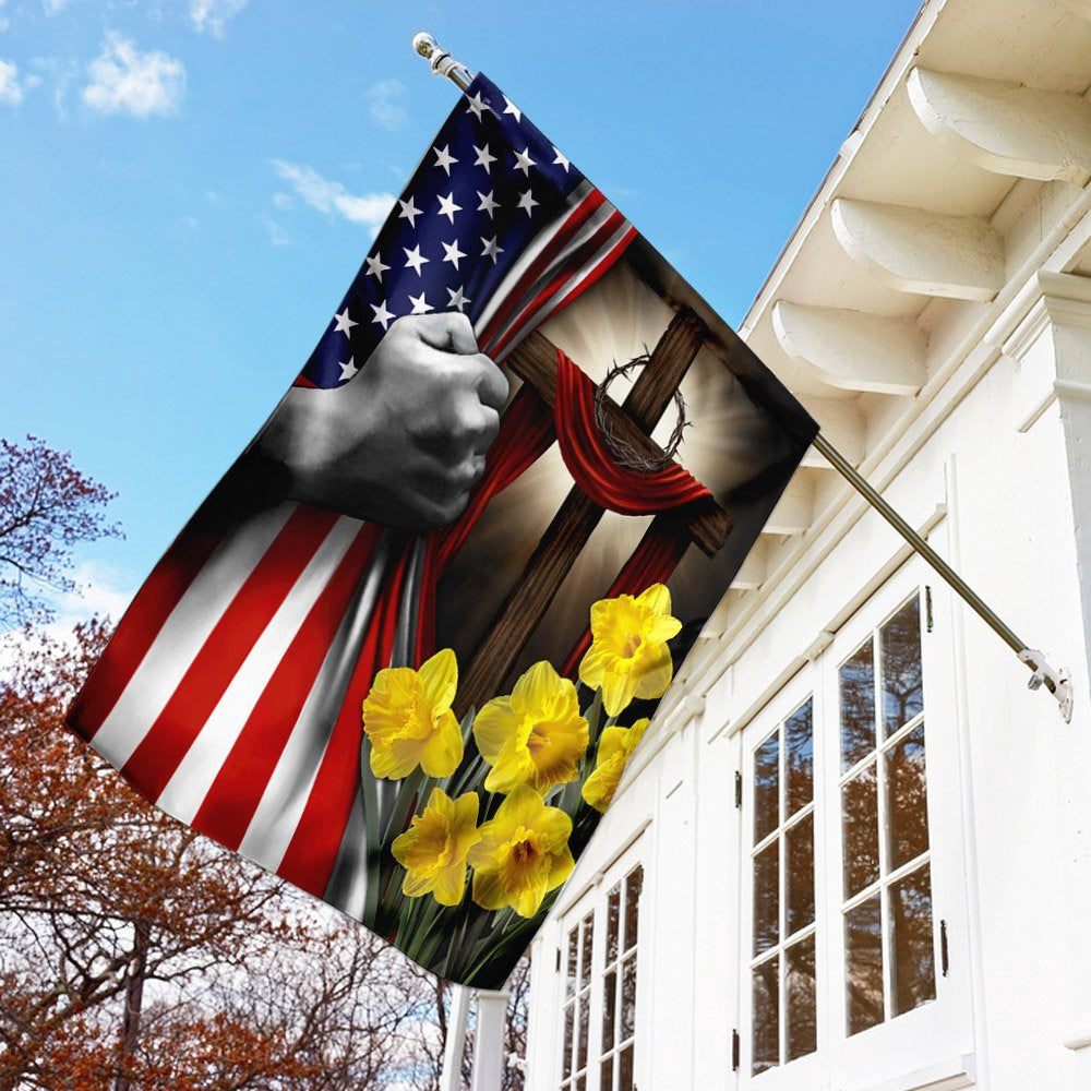 Christian Garden Flags, Easter Daffodils Christian Cross American US Flag, Christian House Flags, Christian Cross Flag, Faith Flag