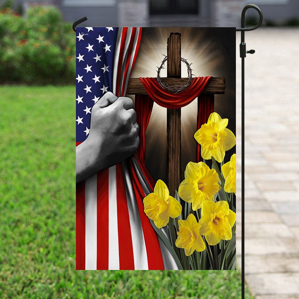 Christian Garden Flags, Easter Daffodils Christian Cross American US Flag, Christian House Flags, Christian Cross Flag, Faith Flag
