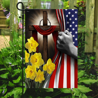 Christian Garden Flags, Easter Daffodils Christian Cross American US Flag, Christian House Flags, Christian Cross Flag, Faith Flag