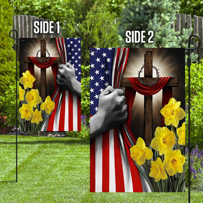 Christian Garden Flags, Easter Daffodils Christian Cross American US Flag, Christian House Flags, Christian Cross Flag, Faith Flag