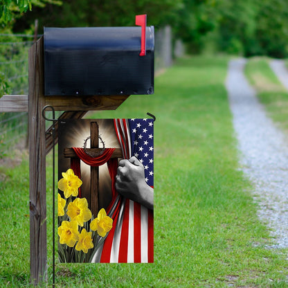 Christian Garden Flags, Easter Daffodils Christian Cross American US Flag, Christian House Flags, Christian Cross Flag, Faith Flag