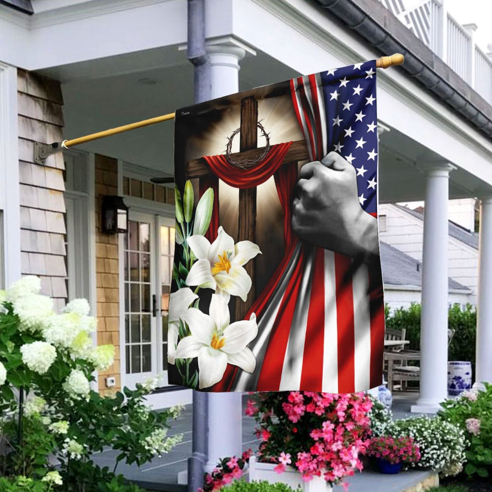 Christian Garden Flags, Easter Lilies Christian Cross American US Flag, Christian House Flags, Christian Cross Flag, Faith Flag