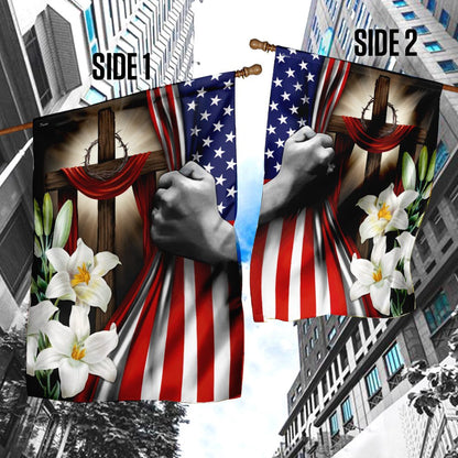 Christian Garden Flags, Easter Lilies Christian Cross American US Flag, Christian House Flags, Christian Cross Flag, Faith Flag