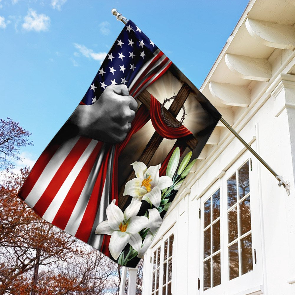 Christian Garden Flags, Easter Lilies Christian Cross American US Flag, Christian House Flags, Christian Cross Flag, Faith Flag