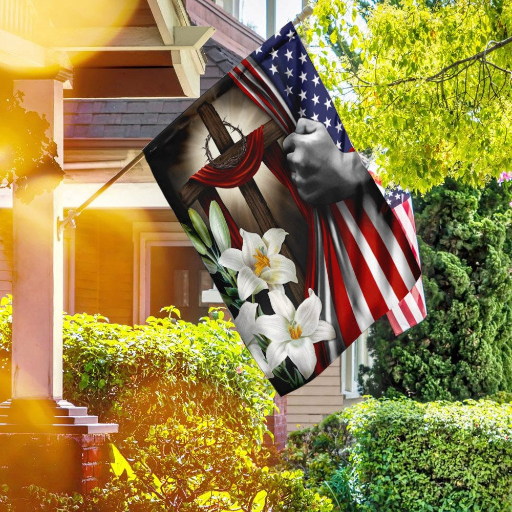Christian Garden Flags, Easter Lilies Christian Cross American US Flag, Christian House Flags, Christian Cross Flag, Faith Flag