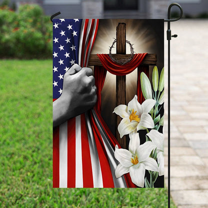 Christian Garden Flags, Easter Lilies Christian Cross American US Flag, Christian House Flags, Christian Cross Flag, Faith Flag