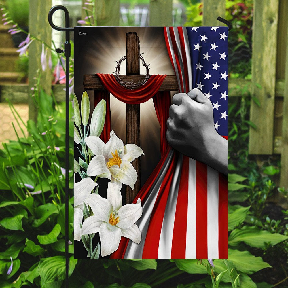Christian Garden Flags, Easter Lilies Christian Cross American US Flag, Christian House Flags, Christian Cross Flag, Faith Flag