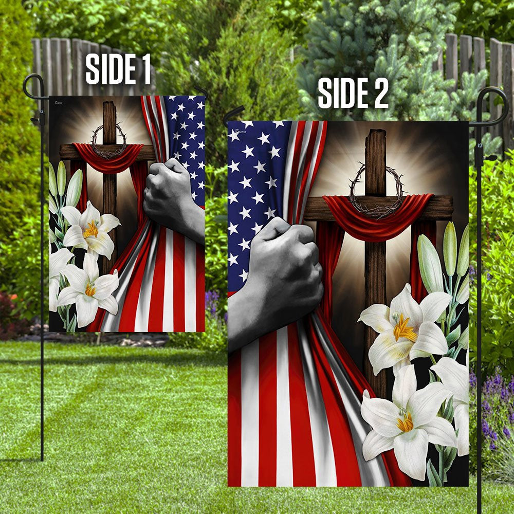 Christian Garden Flags, Easter Lilies Christian Cross American US Flag, Christian House Flags, Christian Cross Flag, Faith Flag