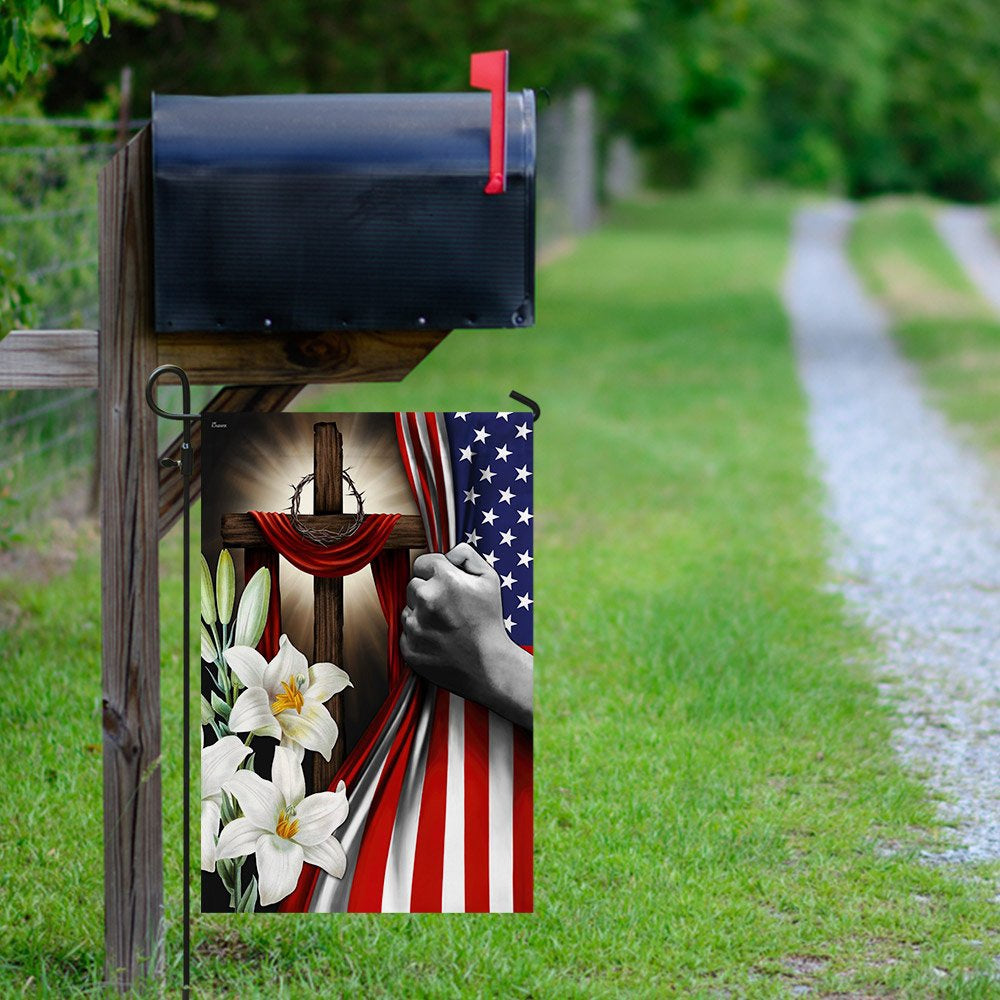 Christian Garden Flags, Easter Lilies Christian Cross American US Flag, Christian House Flags, Christian Cross Flag, Faith Flag
