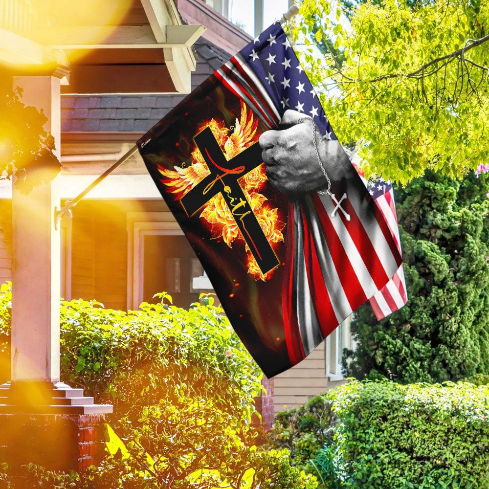 Christian Garden Flags, Faith Cross American With Wing Flag, Christian House Flags, Christian Cross Flag, Faith Flag