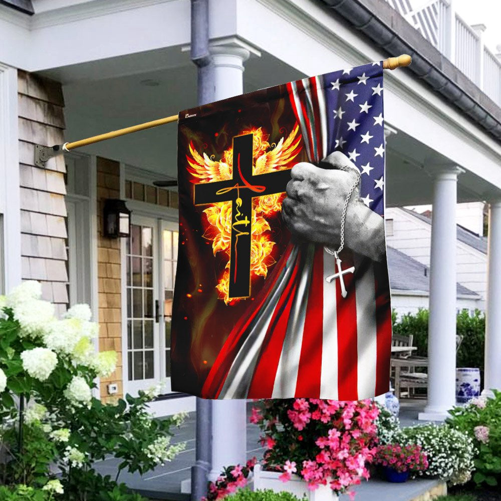 Christian Garden Flags, Faith Cross American With Wing Flag, Christian House Flags, Christian Cross Flag, Faith Flag