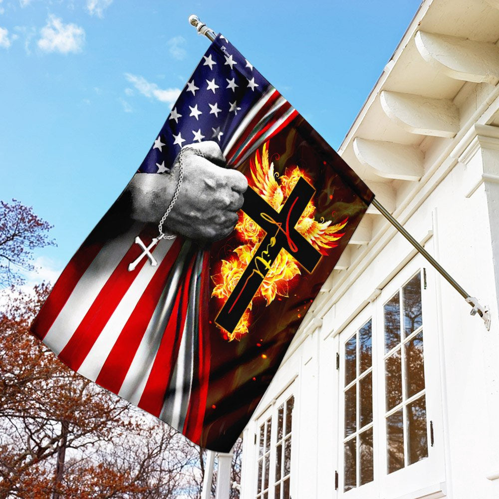 Christian Garden Flags, Faith Cross American With Wing Flag, Christian House Flags, Christian Cross Flag, Faith Flag