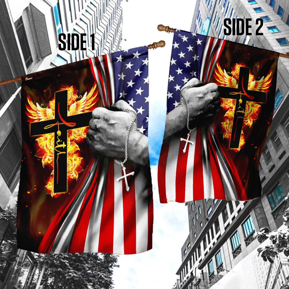 Christian Garden Flags, Faith Cross American With Wing Flag, Christian House Flags, Christian Cross Flag, Faith Flag