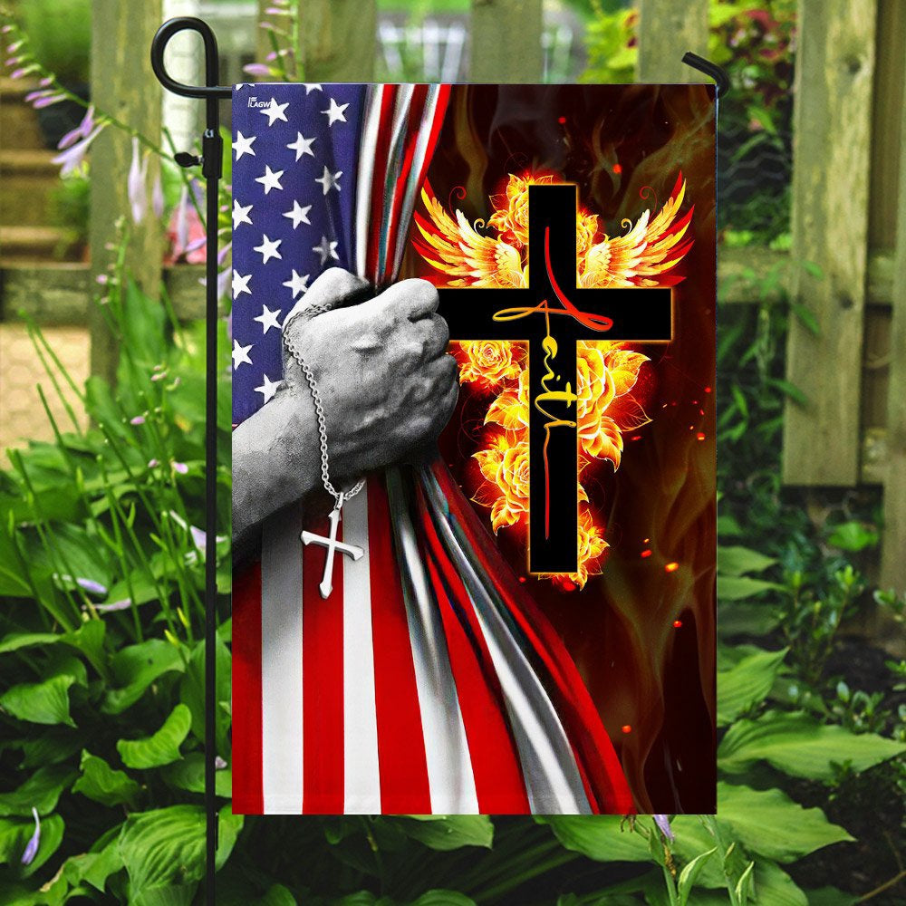 Christian Garden Flags, Faith Cross American With Wing Flag, Christian House Flags, Christian Cross Flag, Faith Flag